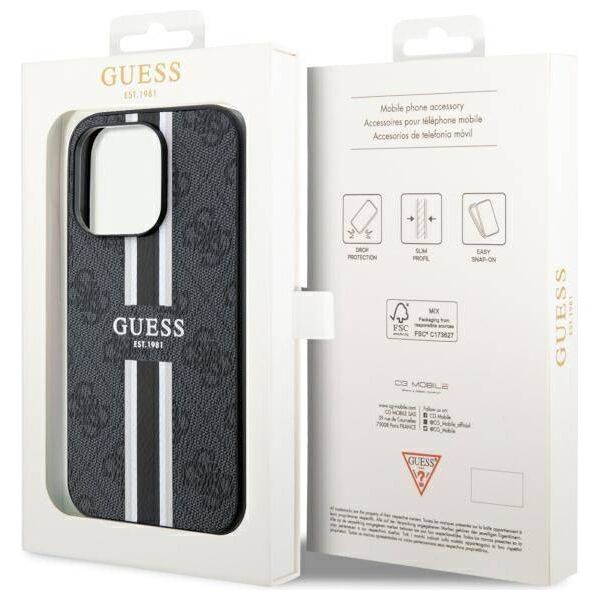 Original Case IPHONE 14 PRO Guess Hardcase 4G Printed Stripe MagSafe (GUHMP14LP4RPSK) black 3666339119690