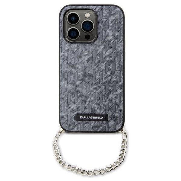 Original Case IPHONE 14 PRO Karl Lagerfeld Hardcase Saffiano Monogram Chain (KLHCP14LSACKLHPG) silver 3666339122928
