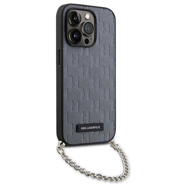Original Case IPHONE 14 PRO Karl Lagerfeld Hardcase Saffiano Monogram Chain (KLHCP14LSACKLHPG) silver 3666339122928