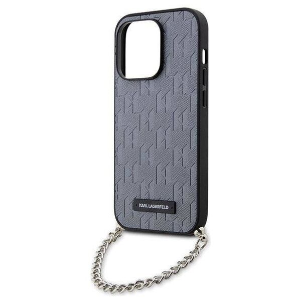 Original Case IPHONE 14 PRO Karl Lagerfeld Hardcase Saffiano Monogram Chain (KLHCP14LSACKLHPG) silver 3666339122928