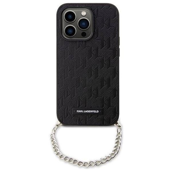 Original Case IPHONE 14 PRO Karl Lagerfeld Hardcase Saffiano Monogram Chain (KLHCP14LSACKLHPK) black 3666339122881