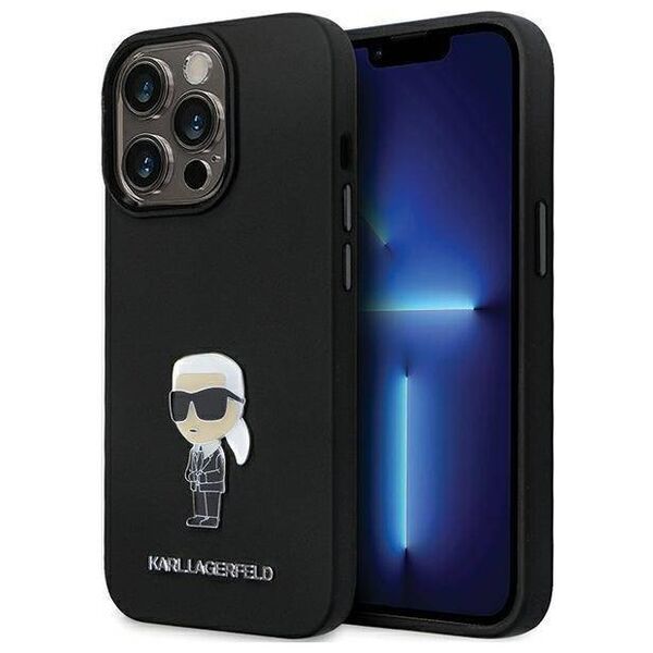 Original Case IPHONE 14 PRO Karl Lagerfeld Silicone Ikonik Metal Pin (KLHCP14LSMHKNPK) black 3666339165970