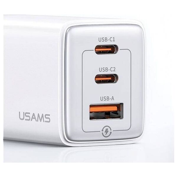 Wall Charger USAMS 2xUSB-C+1xUSB 65W (only head) GaN PD3.0 +QC3.0 Fast Charging gradient blue Sandru Series CC180TC04 (US-CC180) 6958444905198