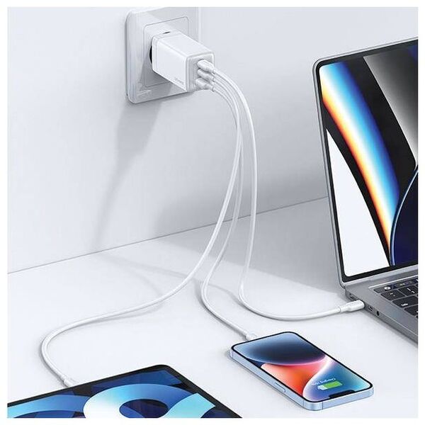 Wall Charger USAMS 2xUSB-C+1xUSB 65W (only head) GaN PD3.0 +QC3.0 Fast Charging gradient blue Sandru Series CC180TC04 (US-CC180) 6958444905198
