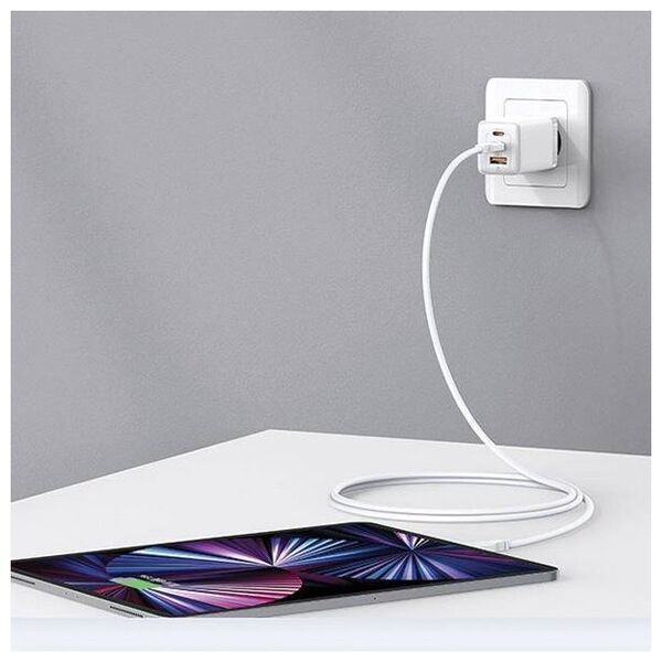 Wall Charger USAMS 2xUSB-C+1xUSB 65W (only head) GaN PD3.0 +QC3.0 Fast Charging gradient blue Sandru Series CC180TC04 (US-CC180) 6958444905198