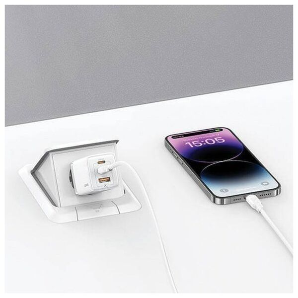 Wall Charger USAMS 2xUSB-C+1xUSB 65W (only head) GaN PD3.0 +QC3.0 Fast Charging gradient blue Sandru Series CC180TC04 (US-CC180) 6958444905198