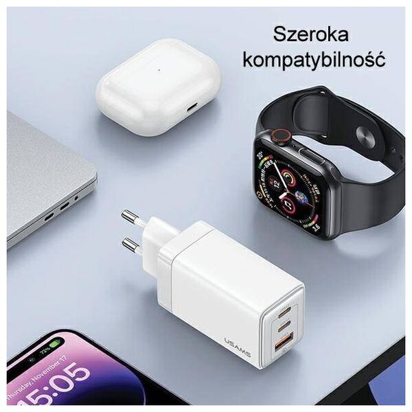 Wall Charger USAMS 2xUSB-C+1xUSB 65W (only head) GaN PD3.0 +QC3.0 Fast Charging gradient blue Sandru Series CC180TC04 (US-CC180) 6958444905198