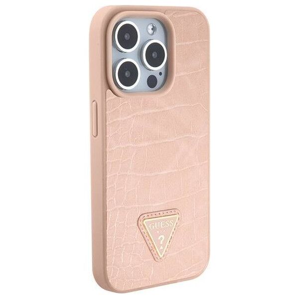 Original Case APPLE IPHONE 15 PRO Guess Hardcase Croco Triangle Metal Logo (GUHCP15LPCRTHCP) pink 3666339152284