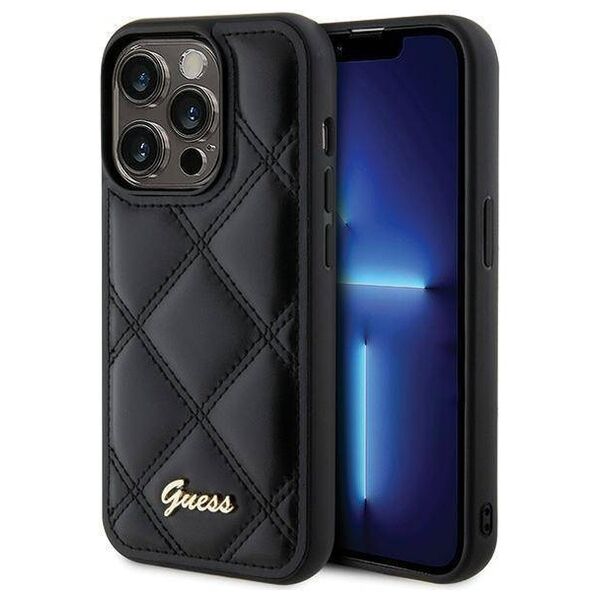 Original Case APPLE IPHONE 15 PRO Guess Hardcase Quilted Metal Logo (GUHCP15LPSQSQSK) black 3666339149628