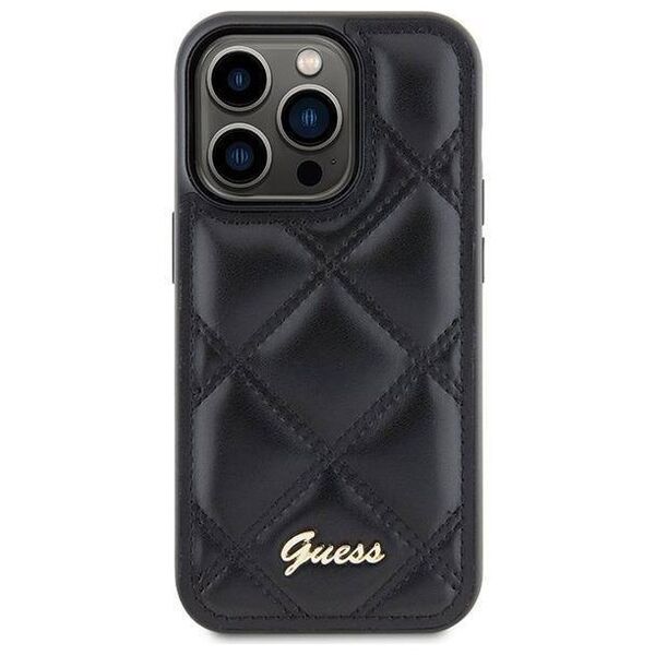 Original Case APPLE IPHONE 15 PRO Guess Hardcase Quilted Metal Logo (GUHCP15LPSQSQSK) black 3666339149628