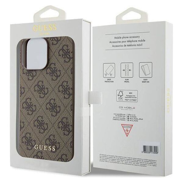 Original Case APPLE IPHONE 15 PRO MAX Guess Hard Case 4G Metal Gold Logo (GUHCP15XG4GFBR) brown 3666339171735