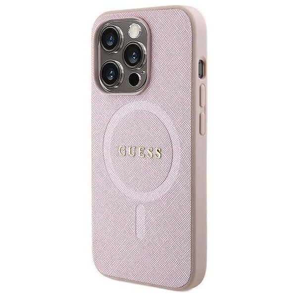 Original Case APPLE IPHONE 15 PRO Guess Hardcase Saffiano MagSafe (GUHMP15LPSAHMCP) pink 3666339156206
