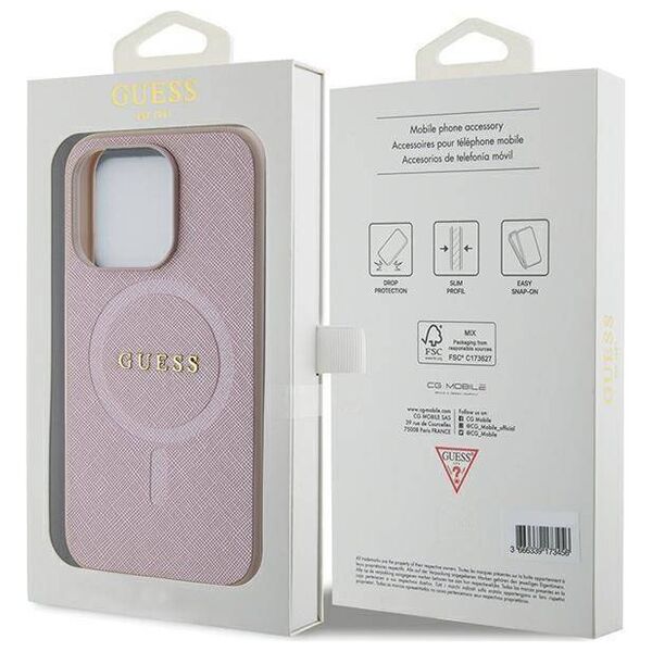 Original Case APPLE IPHONE 15 PRO Guess Hardcase Saffiano MagSafe (GUHMP15LPSAHMCP) pink 3666339156206
