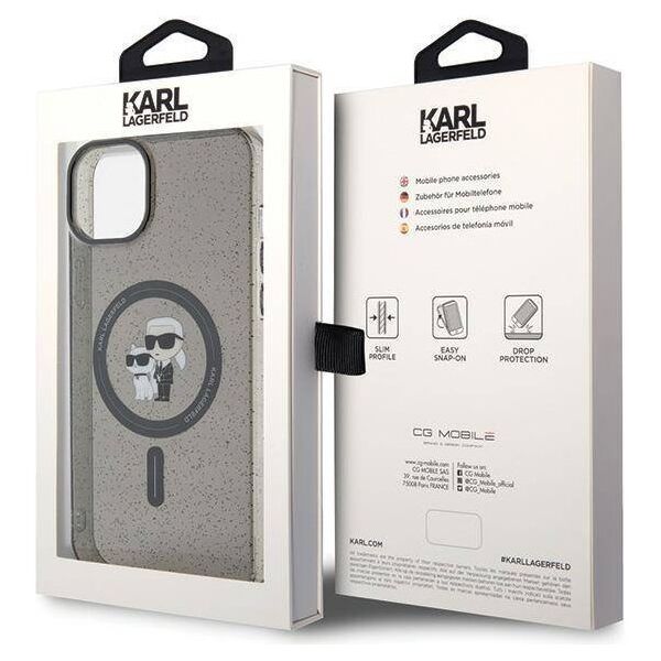 Original Case APPLE IPHONE 15 Karl Lagerfeld Hardcase Karl&Choupette Glitter MagSafe (KLHMP15SHGKCNOK) black 3666339162634
