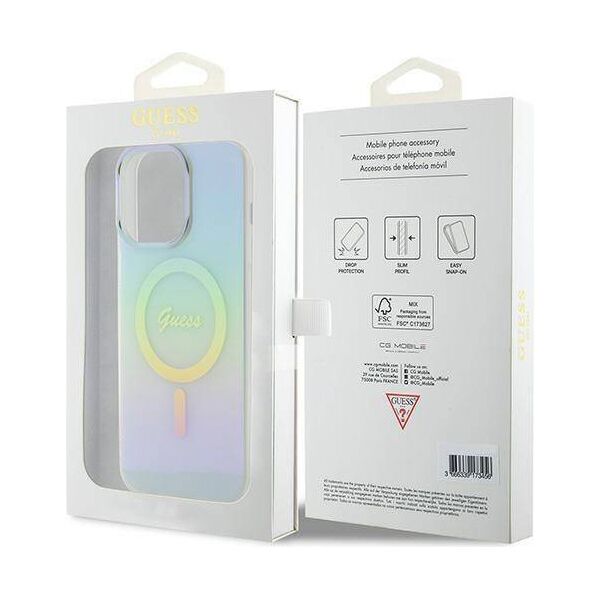 Original Case APPLE IPHONE 15 PRO MAX Guess Hardcase IML Iridescent MagSafe (GUHMP15XHITSQ) turquoise 3666339154950