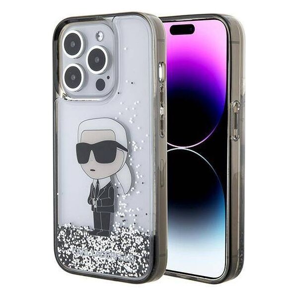 Original Case APPLE IPHONE 15 PRO Karl Lagerfeld Hardcase Liquid Glitter Ikonik (KLHCP15LLKKNSK) transparent 3666339164096