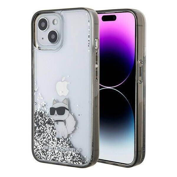 Original Case APPLE IPHONE 15 Karl Lagerfeld Hardcase Liquid Glitter Choupette (KLHCP15SLKCNSK) transparent 3666339164195