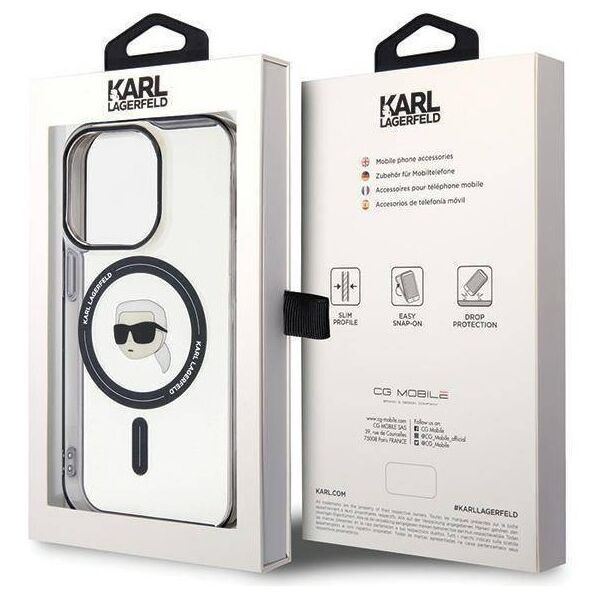 Original Case APPLE IPHONE 15 PRO MAX Karl Lagerfeld Hardcase IML Karl`s Head MagSafe (KLHMP15XHKHNOTK) transparent 3666339161941