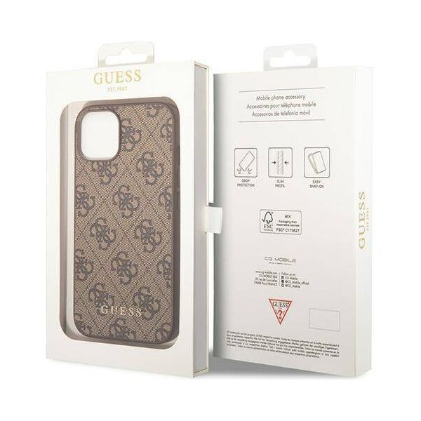Original Case APPLE IPHONE 15 PLUS Guess Hard Case 4G Metal Gold Logo (GUHCP15MG4GFBR) brown 3666339171711