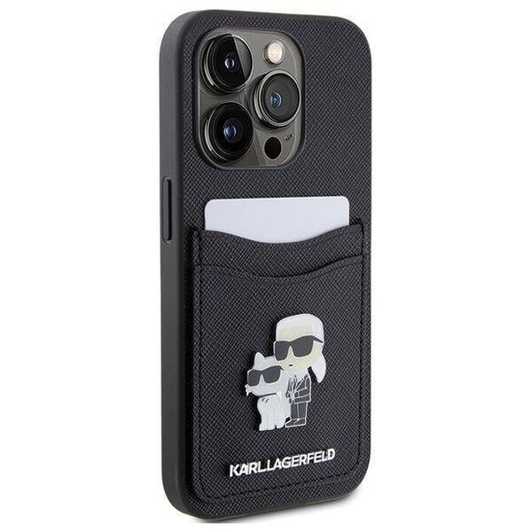 Original Case APPLE IPHONE 15 PRO Karl Lagerfeld Hardcase Saffiano Cardslot Karl&Choupette Metal Pin (KLHCP15LSAPKCNPK) black 3666339165536