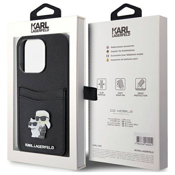 Original Case APPLE IPHONE 15 PRO Karl Lagerfeld Hardcase Saffiano Cardslot Karl&Choupette Metal Pin (KLHCP15LSAPKCNPK) black 3666339165536