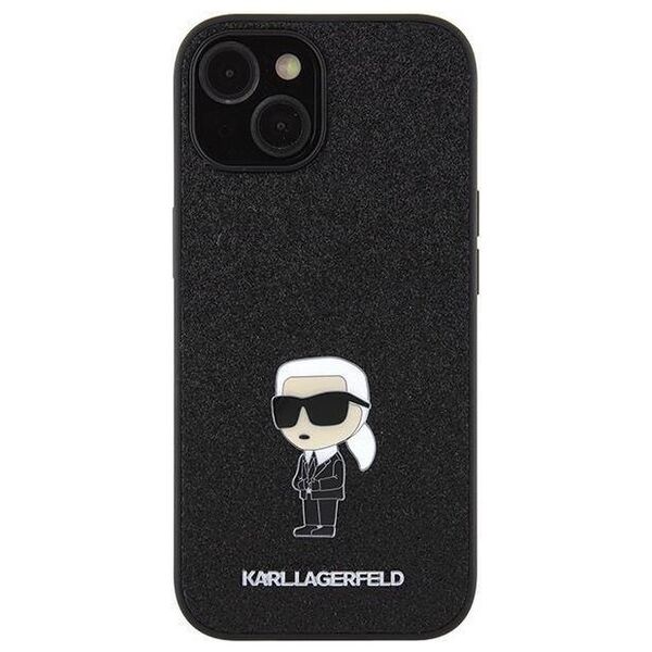 Original Case APPLE IPHONE 15 Karl Lagerfeld Hardcase Fixed Glitter Ikonik Logo Metal Pin (KLHCP15SGKNPSK) black 3666339165390