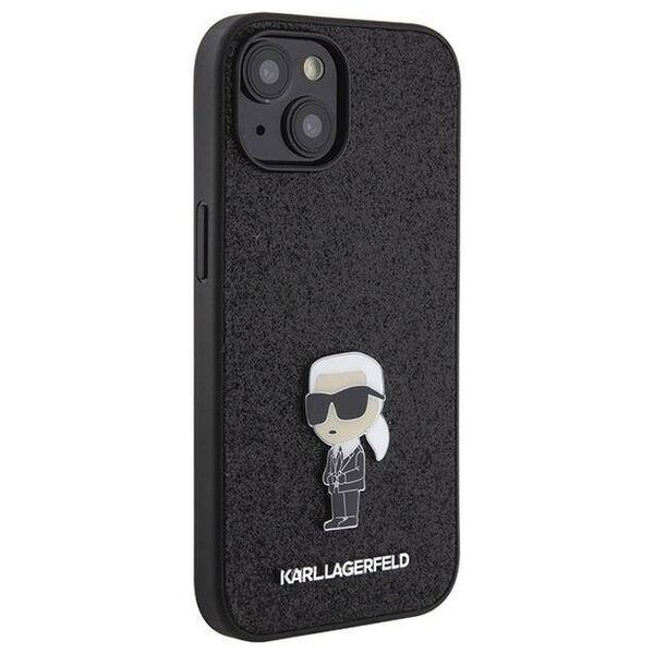 Original Case APPLE IPHONE 15 Karl Lagerfeld Hardcase Fixed Glitter Ikonik Logo Metal Pin (KLHCP15SGKNPSK) black 3666339165390