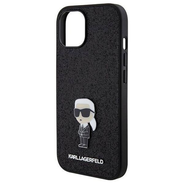 Original Case APPLE IPHONE 15 Karl Lagerfeld Hardcase Fixed Glitter Ikonik Logo Metal Pin (KLHCP15SGKNPSK) black 3666339165390