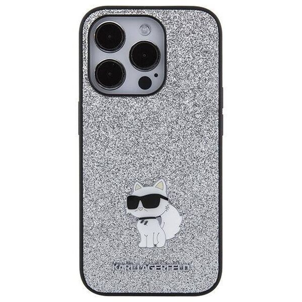 Original Case APPLE IPHONE 15 PRO MAX Karl Lagerfeld Hardcase Fixed Glitter Choupette Logo Metal Pin (KLHCP15XGCNPSG) silver 3666339165307