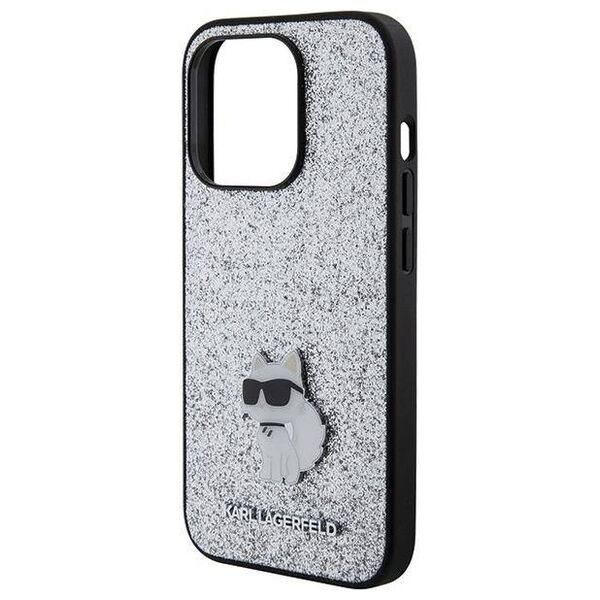 Original Case APPLE IPHONE 15 PRO MAX Karl Lagerfeld Hardcase Fixed Glitter Choupette Logo Metal Pin (KLHCP15XGCNPSG) silver 3666339165307