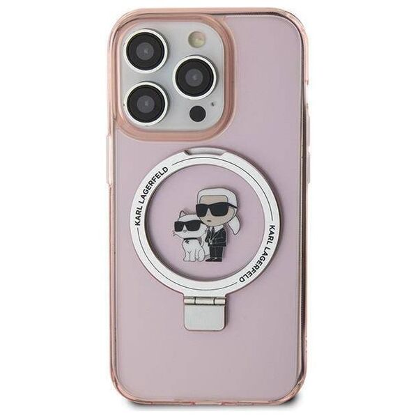 Original Case APPLE IPHONE 15 PRO MAX Karl Lagerfeld Hardcase Ring Stand Karl&Choupettte MagSafe (KLHMP15XHMRSKCP) pink 3666339169022