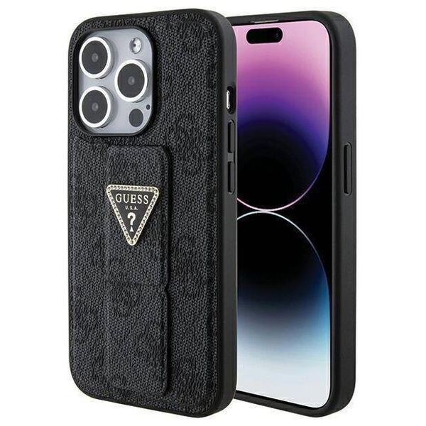 Original Case APPLE IPHONE 15 PRO Guess Hardcase Grip Stand 4G Triangle Strass (GUHCP15LPGS4TDK) black 3666339197315
