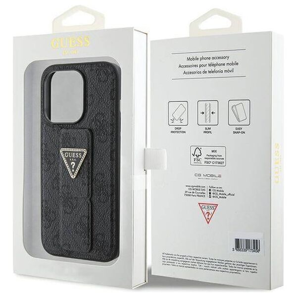 Original Case APPLE IPHONE 15 PRO Guess Hardcase Grip Stand 4G Triangle Strass (GUHCP15LPGS4TDK) black 3666339197315