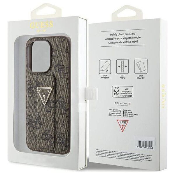 Original Case APPLE IPHONE 15 PRO Guess Hardcase Grip Stand 4G Triangle Strass (GUHCP15LPGS4TDW) brown 3666339197452
