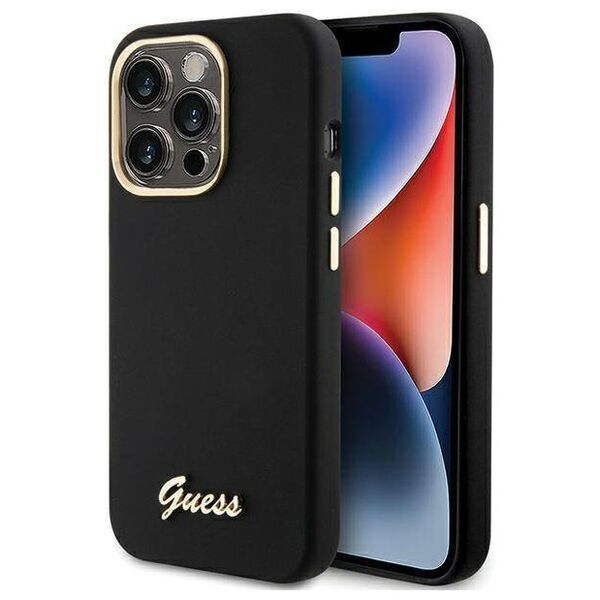 Original Case APPLE IPHONE 15 PRO Guess Hardcase Silicone Script Metal Logo & Frame (GUHCP15LSMBSLK) black 3666339149345