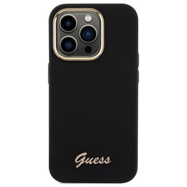 Original Case APPLE IPHONE 15 PRO Guess Hardcase Silicone Script Metal Logo & Frame (GUHCP15LSMBSLK) black 3666339149345