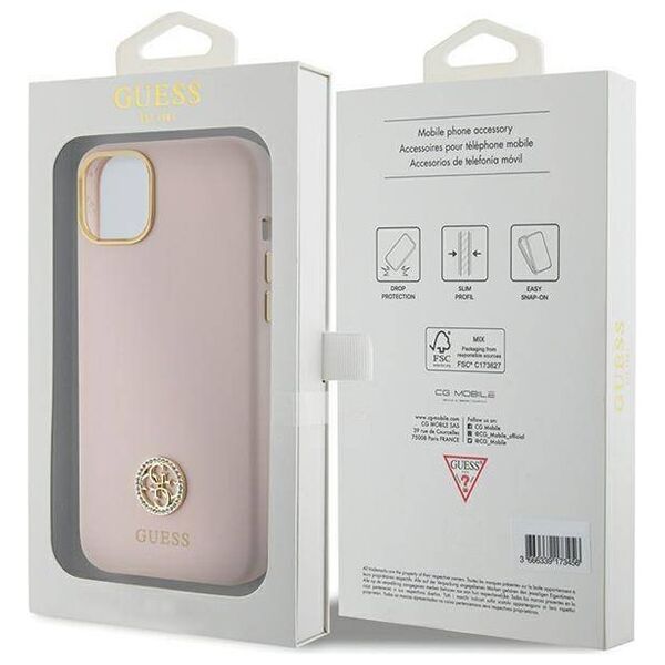 Original Case APPLE IPHONE 15 Guess Hardcase Silicone Logo Strass 4G (GUHCP15SM4DGPP) light pink 3666339148904