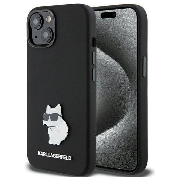 Original Case APPLE IPHONE 15 PLUS Karl Lagerfeld Silicone Choupette Metal Pin (KLHCP15MSMHCNPK) black 3666339166366
