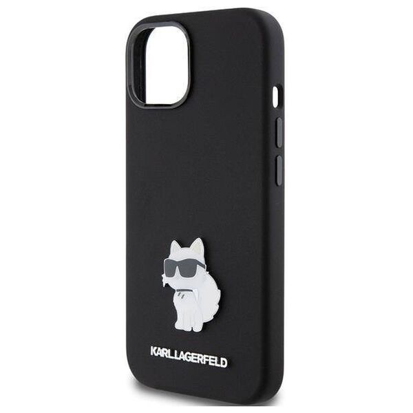 Original Case APPLE IPHONE 15 PLUS Karl Lagerfeld Silicone Choupette Metal Pin (KLHCP15MSMHCNPK) black 3666339166366