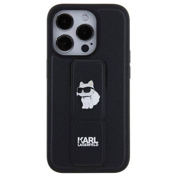 Original Case IPHONE 14 PRO Karl Lagerfeld Hardcase Gripstand Saffiano Choupette Pins (KLHCP14LGSACHPK) black 3666339207410