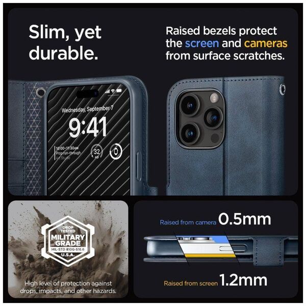 Case APPLE IPHONE 15 PRO Spigen Wallet S Pro navy blue 8809896750721