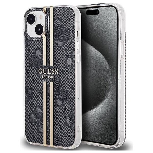 Original Case IPHONE 14 PLUS / 15 PLUS Guess Hardcase IML 4G Gold Stripe (GUHCP15MH4PSEGK) black 3666339222697