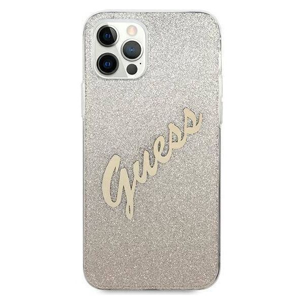 Original Case IPHONE 12 / 12 PRO Guess Hardcase Glitter Gradient Script (GUHCP12MPCUGLSGO) gold 3700740494745
