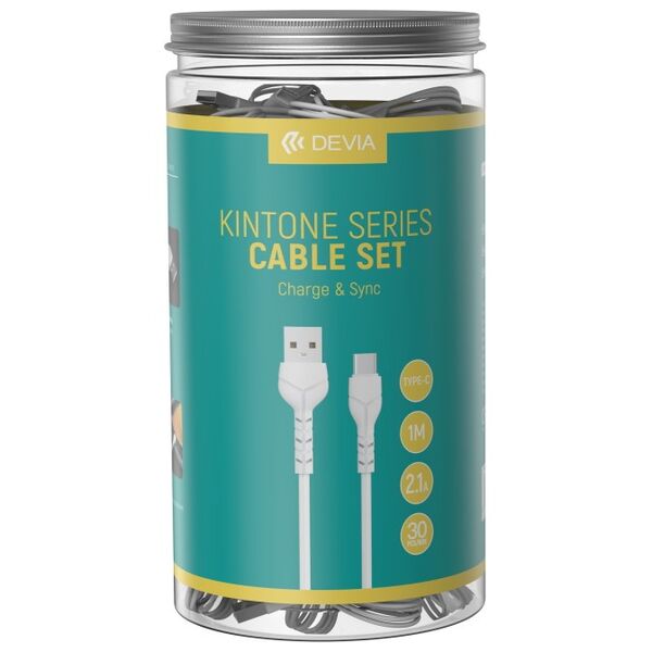 Devia cable Kintone V2 EC305  USB - USB-C 1,0 m 2,1A white set 30 pcs 6938595351310