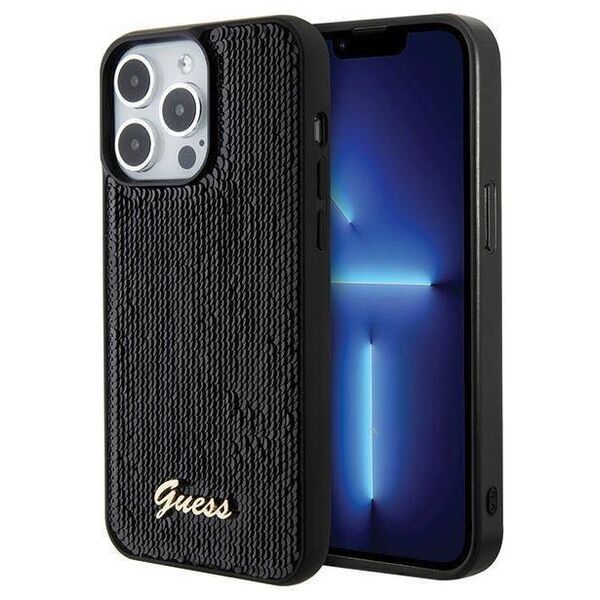 Original Case APPLE IPHONE 15 PRO Guess Hardcase Sequin Script Metal (GUHCP15LPSFDGSK) black 3666339172893