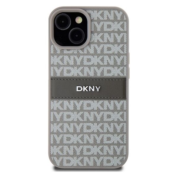 DKNY case for iPhone 15 Plus 6,7&quot; DKHCP15MPRTHSLE beige HC PU repeat texture pattern w tonal stripe 3666339260545