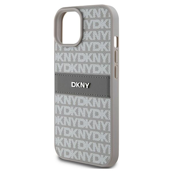 DKNY case for iPhone 15 Plus 6,7&quot; DKHCP15MPRTHSLE beige HC PU repeat texture pattern w tonal stripe 3666339260545