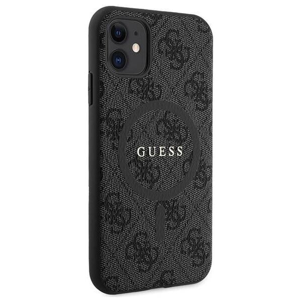 Original Case IPHONE 11 Guess Hardcase 4G Collection Leather Metal Logo MagSafe (GUHMN61G4GFRK) black 3666339226220
