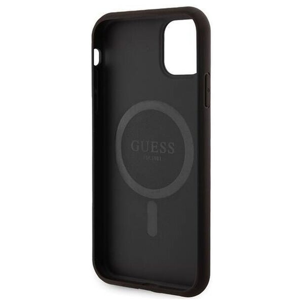 Original Case IPHONE 11 Guess Hardcase 4G Collection Leather Metal Logo MagSafe (GUHMN61G4GFRK) black 3666339226220