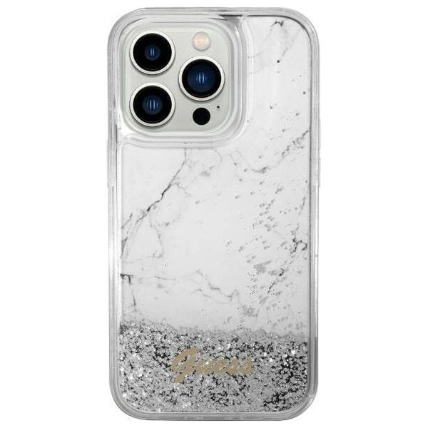 Original Case IPHONE 14 Guess Hardcase Liquid Glitter Marble (GUHCP14SLCSGSGH) white 3666339127312